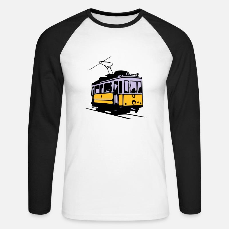 Strassenbahn / Tram - Unisex Baseballshirt langarm - Weiß/Schwarz