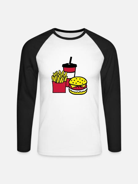 Fast food - Unisex Baseballshirt langarm - Weiß/Schwarz
