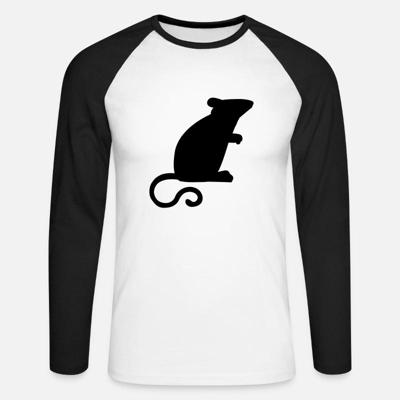 Maus - Unisex Baseballshirt langarm - Weiß/Schwarz