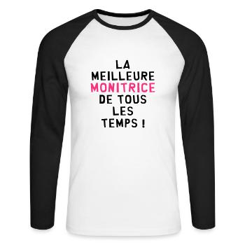 Moniteur / Monitrice / Mono / Formation / Ski - T-shirt baseball manches longues Homme - blanc/noir - Devant - Nik (191cm)