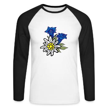 edelweiss_mit_enzian - Unisex Baseballshirt langarm - Weiß/Schwarz - Vorne - Nik (191cm)