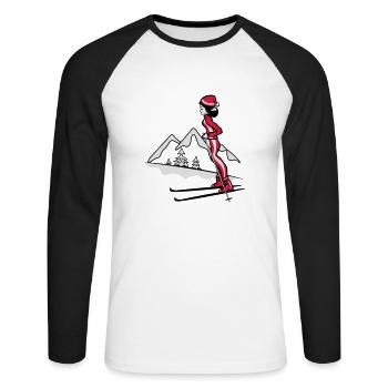 L'hiver passe des vacances de ski - T-shirt baseball manches longues Homme - blanc/noir - Devant - Nik (191cm)