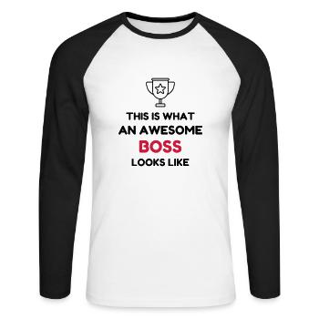 Manager / Chef / Arbeit / Job - Unisex Baseballshirt langarm - Weiß/Schwarz - Vorne - Nik (191cm)