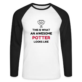 poterie / potier / vase / sculpteur - T-shirt baseball manches longues Homme - blanc/noir - Devant - Nik (191cm)