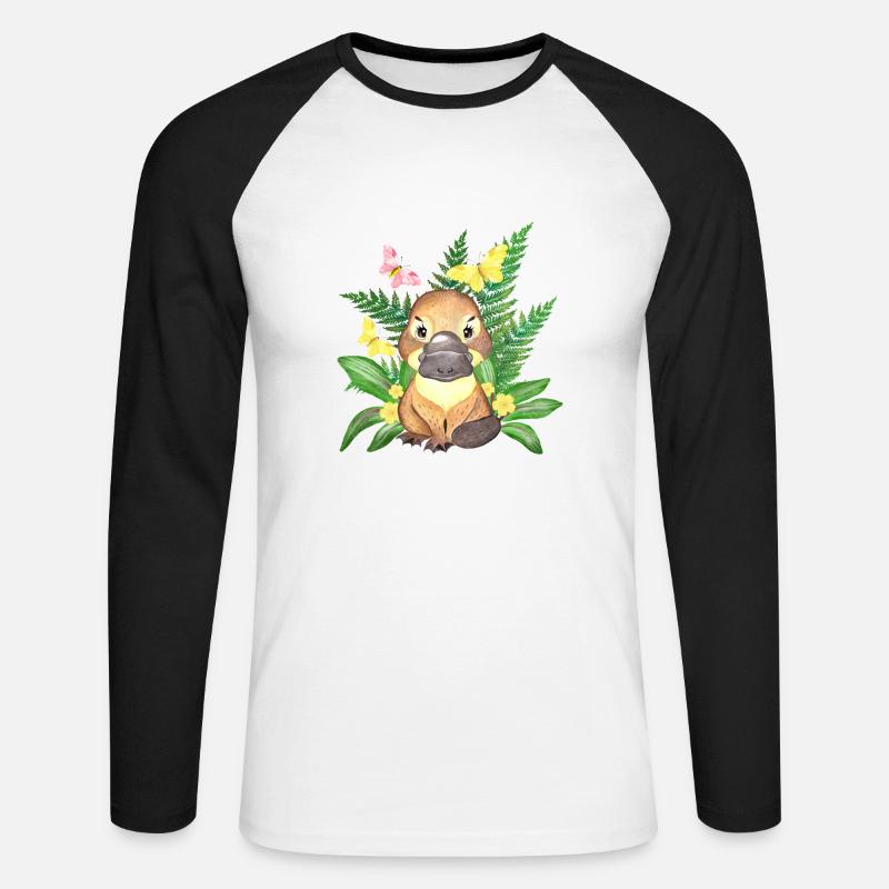 Australia ornitorinco dolce animale araldico australiano - Maglia da baseball a manica lunga da uomo - bianco/nero