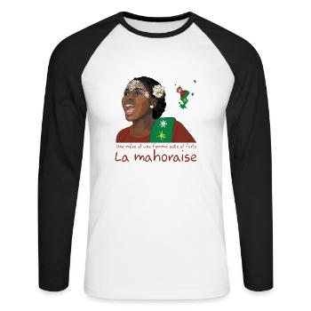 Mahoraise - Maore (Mayotte) île d'Afrique - rouge - T-shirt baseball manches longues Homme - blanc/noir - Devant - Nik (191cm)