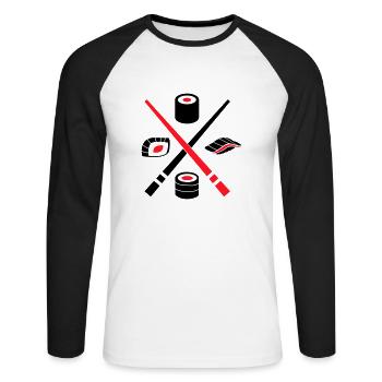 Sushi Logo - T-shirt baseball manches longues Homme - blanc/noir - Devant - Nik (191cm)