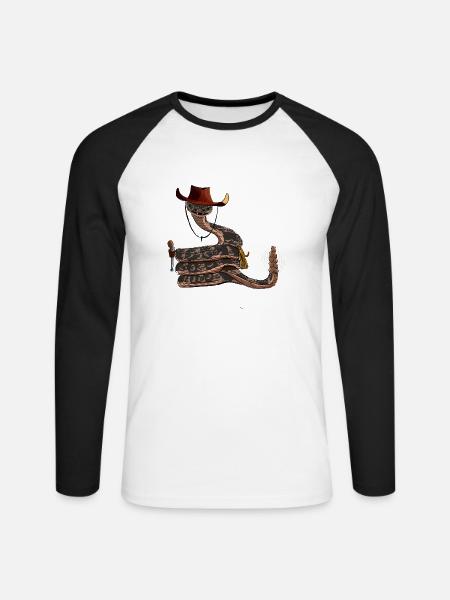 Schlange mit Cowboyhut, im Comicstil - Unisex Baseballshirt langarm - Weiß/Schwarz
