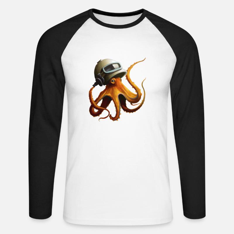 Krake Oktopus mit Helm Geschenkidee - Unisex Baseballshirt langarm - Weiß/Schwarz