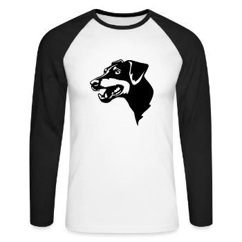 Tête de Manchester Terrier - T-shirt baseball manches longues Homme - blanc/noir - Devant - Nik (191cm)