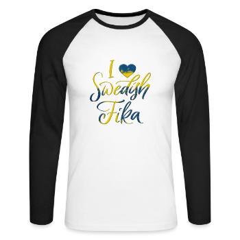 Suède Suède Viking Norden Scandinavie fika - T-shirt baseball manches longues Homme - blanc/noir - Devant - Nik (191cm)