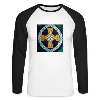 Celtic Cross - Unisex Long Sleeve Baseball T-Shirt - white/black - Front - Nik (191cm)