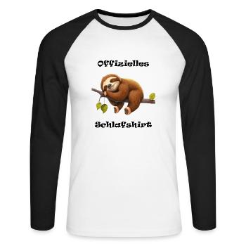Offizielles Schlafshirt mit Faultier auf Ast - Unisex Baseballshirt langarm - Weiß/Schwarz - Vorne - Nik (191cm)