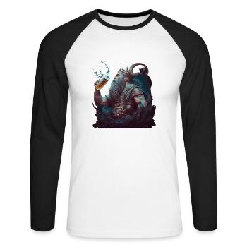 Neptune le dieu romain avec de la bière - T-shirt baseball manches longues Homme - blanc/noir - Devant - Nik (191cm)