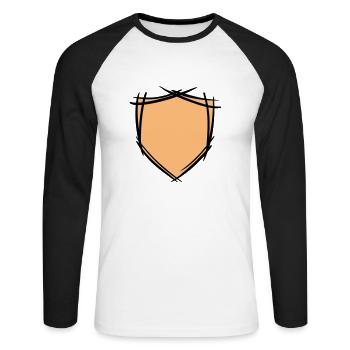 Symbole de bouclier / blason. Dessiné à la main. Modèle - T-shirt baseball manches longues Homme - blanc/noir - Devant - Nik (191cm)