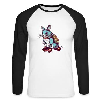 Der süße Chinchilla fährt mit einem Skateboard - Unisex Baseballshirt langarm - Weiß/Schwarz - Vorne - Nik (191cm)