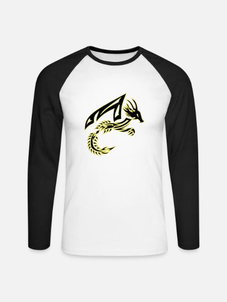 Tribal Black and Yellow Dragon - Unisex Long Sleeve Baseball T-Shirt - white/black