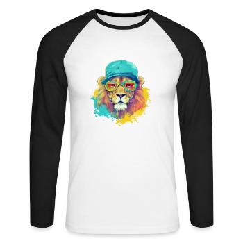Izi le lion cool - T-shirt baseball manches longues Homme - blanc/noir - Devant - Nik (191cm)