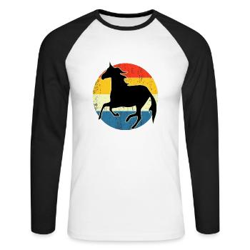 Vintage Retro Horse Sunset pour les amateurs de chevaux - T-shirt baseball manches longues Homme - blanc/noir - Devant - Nik (191cm)
