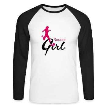 Jeu de passes de fille de football - T-shirt baseball manches longues Homme - blanc/noir - Devant - Nik (191cm)