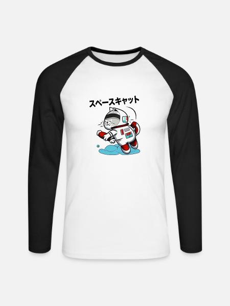 SPACE CAT JAPANISCH - Unisex Baseballshirt langarm - Weiß/Schwarz
