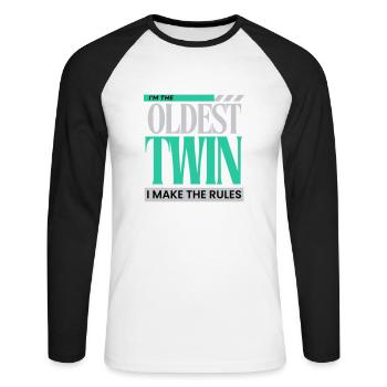 Je suis le jumeau le plus âgé, je rends les règles drôles de frère et de sœur - T-shirt baseball manches longues Homme - blanc/noir - Devant - Nik (191cm)