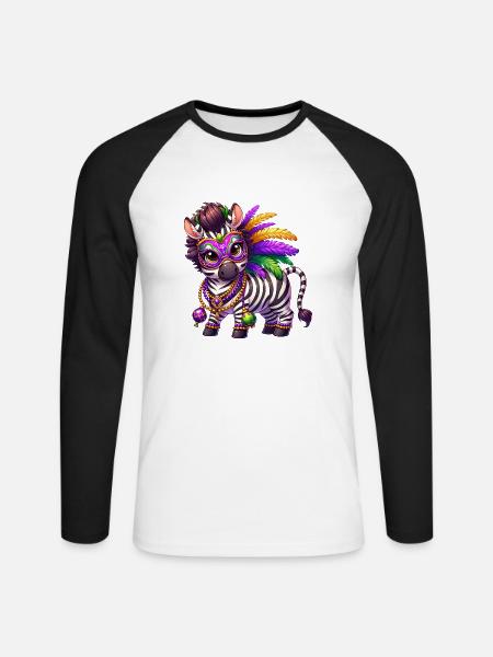 Mardi Gras Zebra Comic Süß - Unisex Baseballshirt langarm - Weiß/Schwarz