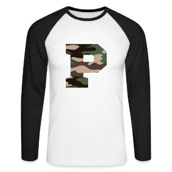 Buchstabe P Militärische Tarnung - Geschenkidee - Unisex Baseballshirt langarm - Weiß/Schwarz - Vorne - Nik (191cm)