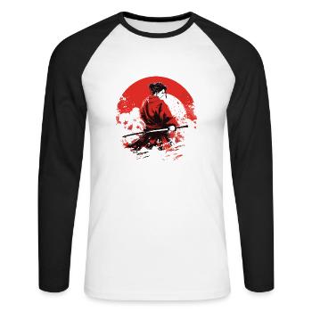 Japanische Kunst Kriegerin Onimusha - Unisex Baseballshirt langarm - Weiß/Schwarz - Vorne - Nik (191cm)