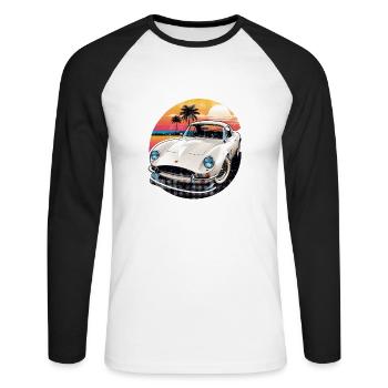 voiture vintage couché de soleil - T-shirt baseball manches longues Homme - blanc/noir - Devant - Nik (191cm)