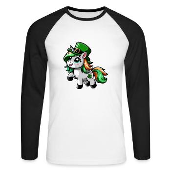 St. Patrick's Unicorn Cartoon - Unisex Long Sleeve Baseball T-Shirt - white/black - Front - Nik (191cm)