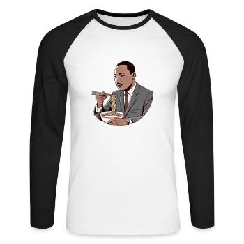 Hungry King - Unisex Baseballshirt langarm - Weiß/Schwarz - Vorne - Nik (191cm)
