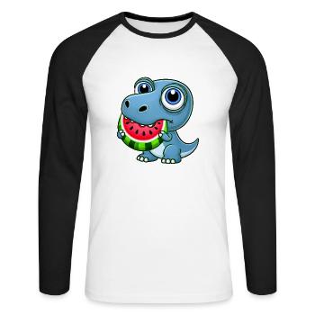 T-Rex Dinosaur with Melon Summer Cartoon - Unisex Long Sleeve Baseball T-Shirt - white/black - Front - Nik (191cm)