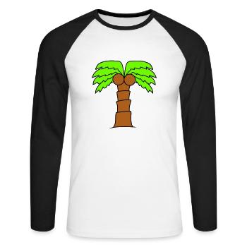 Palm Tree Island Tree Plage Vacances Noix de Mer Cool - T-shirt baseball manches longues Homme - blanc/noir - Devant - Nik (191cm)