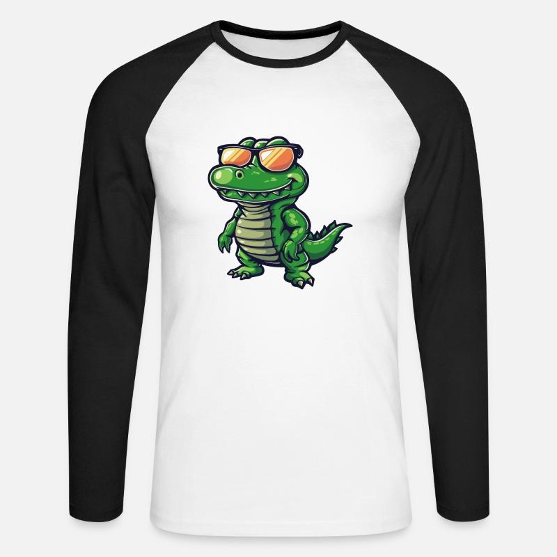 Alligator Comic Cool - Unisex Baseballshirt langarm - Weiß/Schwarz