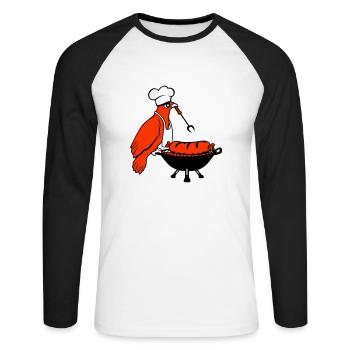 Oiseau griller des saucisses griller délicieusement manger des saucisses - T-shirt baseball manches longues Homme - blanc/noir - Devant - Nik (191cm)