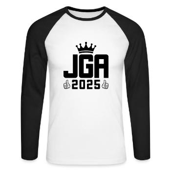 JGA 2025 Cool - Unisex Baseballshirt langarm - Weiß/Schwarz - Vorne - Nik (191cm)