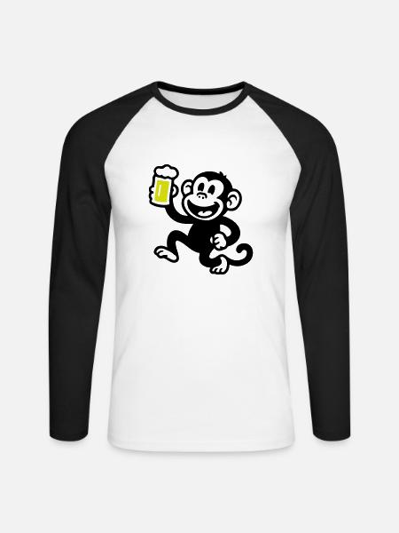 Monkey Beer Funny - Unisex Long Sleeve Baseball T-Shirt - white/black