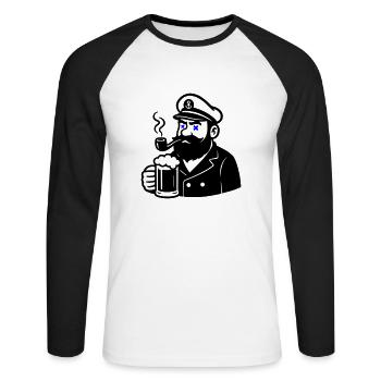 Capitaine Bière - T-shirt baseball manches longues Homme - blanc/noir - Devant - Nik (191cm)