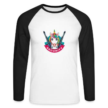 Unicorn Security - Unisex Baseballshirt langarm - Weiß/Schwarz - Vorne - Nik (191cm)