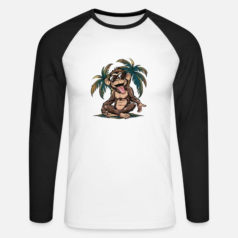 Monkey Island Palm Tree - Unisex Long Sleeve Baseball T-Shirt - white/black