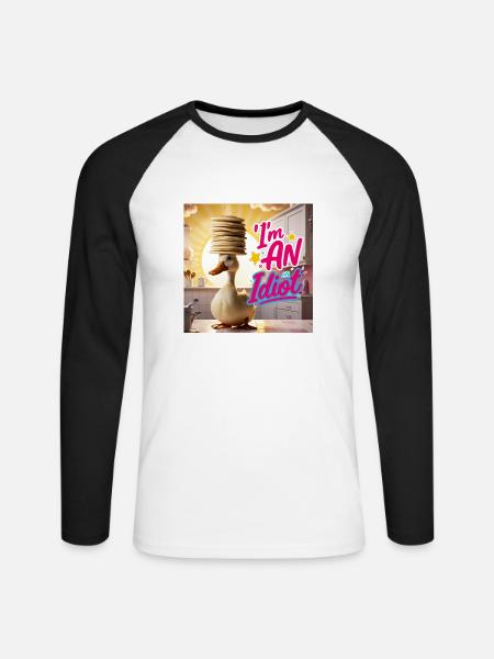 Duck - I´m an Idiot - Unisex Baseballshirt langarm - Weiß/Schwarz