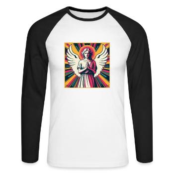 Schutzengel Pop-Art - Unisex Baseballshirt langarm - Weiß/Schwarz - Vorne - Nik (191cm)