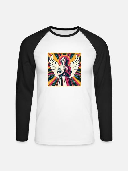 Schutzengel Pop-Art - Unisex Baseballshirt langarm - Weiß/Schwarz