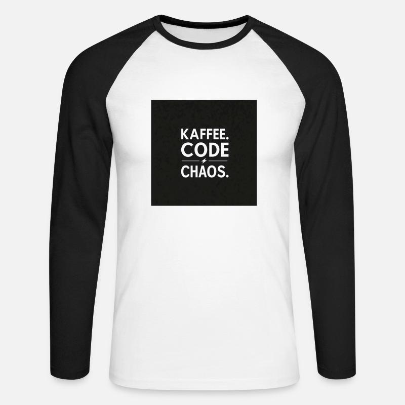 Kaffee, Code, Chaos - Unisex Baseballshirt langarm - Weiß/Schwarz