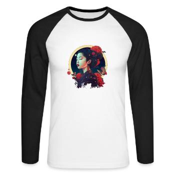 Geisha - Unisex Baseballshirt langarm - Weiß/Schwarz - Vorne - Nik (191cm)