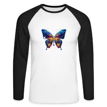 electric butterfly - Unisex Baseballshirt langarm - Weiß/Schwarz - Vorne - Nik (191cm)
