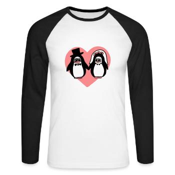 Pinguin Hochzeit - Unisex Baseballshirt langarm - Weiß/Schwarz - Vorne - Nik (191cm)