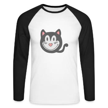 Katze, meow 2 - Unisex Baseballshirt langarm - Weiß/Schwarz - Vorne - Nik (191cm)