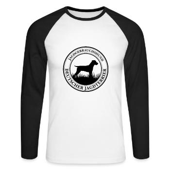 Deutscher Jagdterrier Jagdgebrauchshund Jagdhunde - Unisex Baseballshirt langarm - Weiß/Schwarz - Vorne - Nik (191cm)